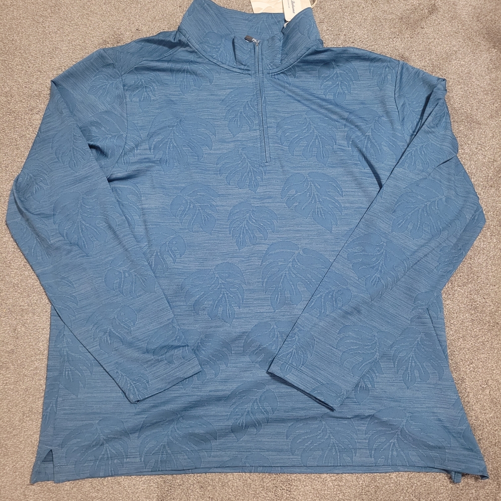 Tommy Bahama Blue Palm Leaf Pattern Quarter-Zip
